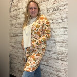 Michelle Mae Floral Knit Cardigan - Orange, Yellow, Cream